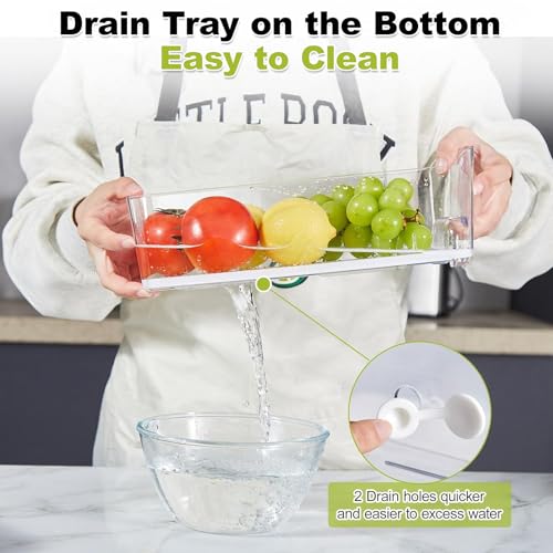 4-Pack Refrigerator Drawer Organizer Bins, Clear Stackable Pull Out Fridge Organizers and Storage Container, with Strainer Layer for Fruits, Vegetables, Drinks, Snack and Food - size: 4 Pack