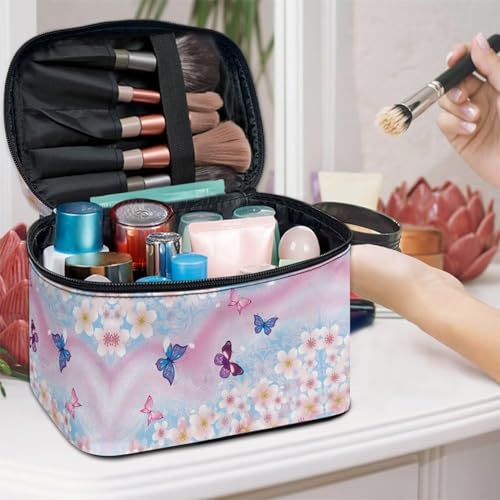 Flashideas Cherry Blossom Make Up Bag Zipper Makeup Organizer Large Capacity Travel Toiletry Bag Easy to Take Can Hold Makeup Brushes Skincare for Cosmetics Vertical Storage - color: Cherry Blossom 1