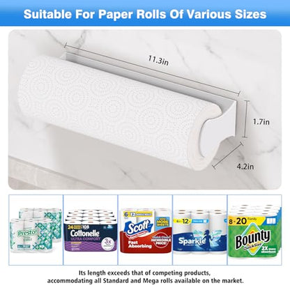 Paper Towel Holder Under Cabinet, Adhesive or Screw Mount, Fits Standard & Mega Rolls, Wall Mount Rack for Kitchen, Bathroom, RV, White - color: White