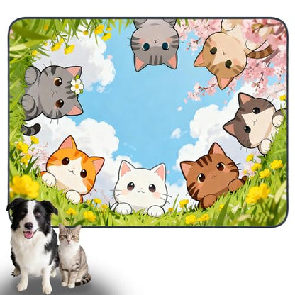 Nuxovilar Pet Food Mat Dog Supplies Adorable Kitty-Patterned Polyester (23.62×17.71 inches) Bowl Water Spill Pad Feeding Essentials for Yard, Living Room, Pet Dining Area - color: LU13714