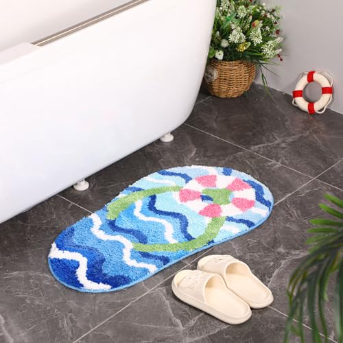 Drydiet Flip Flop Rug Summer Bathroom Cute Thongs Door Mat Flip Flop Shape Shower Bath Mat Decoration Non Slip Washable Bath Rug for Bathroom Shower - style: Flip Flop