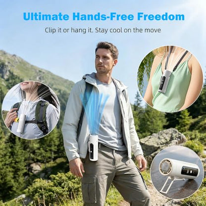 Portable Handheld Fan with Ice Cooling Plate, 3 in 1 Mini Personal Fan with Light & Clip, 5 Speed Rechargeable Fan with LED Display & Hidden Stand, Hands Free Camping Fan for Travel, Desk (White) - color: F9A-W