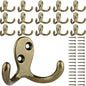 IBosins 16 Pack Heavy Duty Double Prong Coat Hooks Wall Mounted Antique Brass Wall Hook Rustic Utility Hooks for Coat, Scarf, Bag, Towel, Key, Cap, Cup, Hat - color: 16 Pcs Antique Brass
