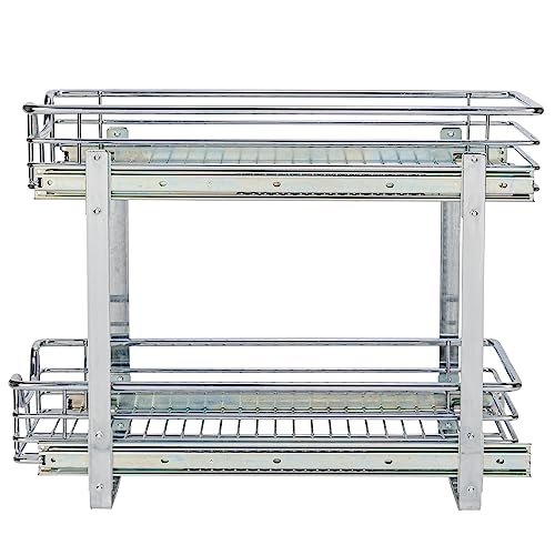 Household Essentials Chrome-Plated Steel Dual-Tier Pull-Out Organizer - size: 11.75" - Extended, style: Dual Slide