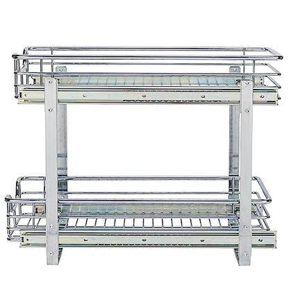 Household Essentials Chrome-Plated Steel Dual-Tier Pull-Out Organizer - size: 11.75" - Extended, style: Dual Slide