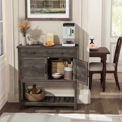 ChooChoo Farmhouse Console Table, Entryway Table with Storage Shelf, Coffee Bar Cabinet, Narrow Buffet Sideboard for Kitchen, Hallway, Living Room, Ash Gray - color: Ash Gray