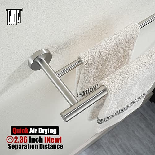 JQK Bath Hardware Towel Bar Accessory Set, 5-Piece Bathroom Accessories Fixtures Set Brushed Finished Wall Mount Includes 24" Towel Bar, 9" Hand Towel Bar, Toilet Paper Holder, Robe Hook x2, BAS105-BN - color: Brushed