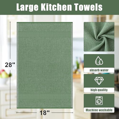 Homaxy Premium Kitchen Towels(18”x 28”, 8 Pack), Large Cotton Kitchen Hand Towels, Flat and Terry Dish Towels, 380 GSM Highly Absorbent Tea Towel Set with Hanging Loop, Grass Green - color: Grass Green, style: 8-pack