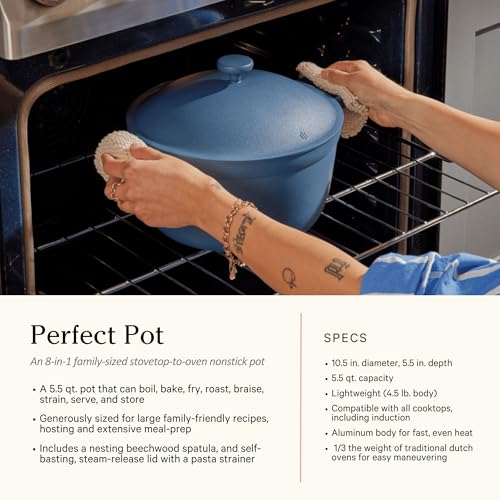 Our Place Cookware Duo | 7-Piece Ceramic Cookware Set with 10.5" Always Pan 2.0, 5.5 Qt Perfect Pot & Strainer Basket | Induction & Oven Safe up to 450°F | Nonstick, Non-Toxic Cookware | Steam - color: Steam, size: Standard