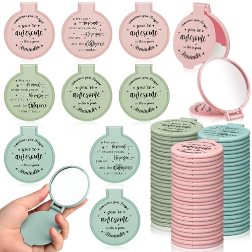 Wenqik 64 Pcs Inspirational Mini Compact Mirrors Bulk, Women Small Gifts Bulk, Group Team Party Favors, Mini Pocket Purse Mirror for Travel, Client, Guest, Wedding, Birthday, Cheerleader (Soft Pastel) - color: Soft Pastel