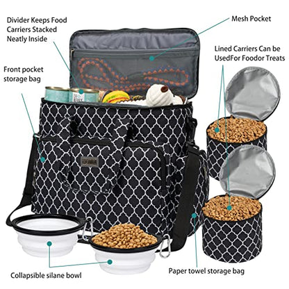 BAGLHER Dog Travel Bag, Pet Travel Bag (ALL Pet Travel Supplies), With 2 Pet Food Containers and 2 Collapsible Silicone Bowls; Essential Kits for Pet Travel DLblack - color: DLblack, size: Large
