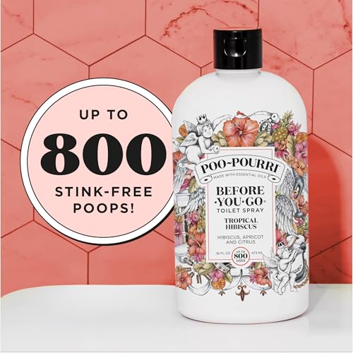 Poo-Pourri Before-You-Go Toilet Spray Refill, Tropical Hibiscus, 16 Fl Oz, Up to 800 Uses, Bathroom Odor Deodorizer with Essential Oils for Home or Work, Hibiscus, Apricot and Citrus Scent - size: 16 Fl Oz (Pack of 1)