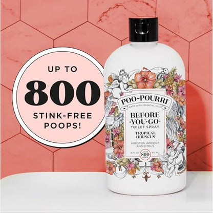 Poo-Pourri Before-You-Go Toilet Spray Refill, Tropical Hibiscus, 16 Fl Oz, Up to 800 Uses, Bathroom Odor Deodorizer with Essential Oils for Home or Work, Hibiscus, Apricot and Citrus Scent - size: 16 Fl Oz (Pack of 1)
