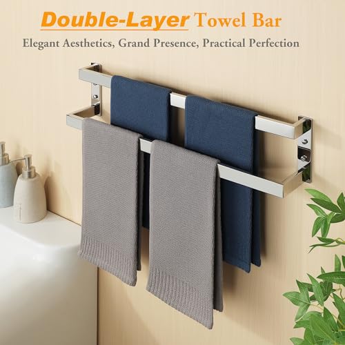 Alise Double Towel Bar, 24" Towel Racks for Bathroom Wall Mounted SUS304 Stainless Steel, Heavy Duty Bathroom Towel Holder, Quick Drying Towel Hanger, Polished Chrome - color: Polished Chrome, size: 24-inch