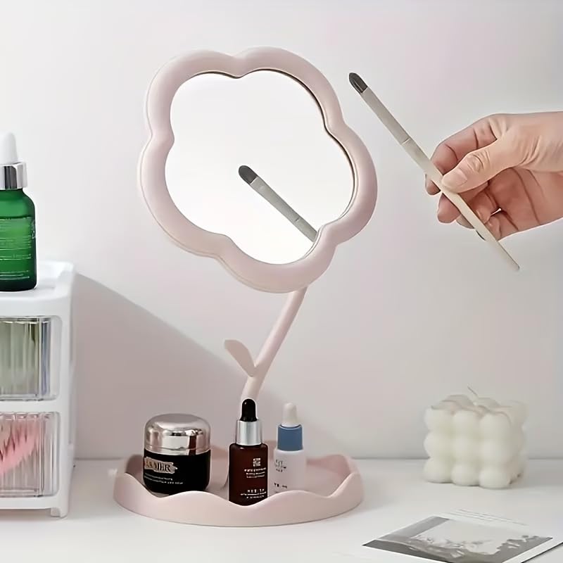 1pc Boxed Trumpet Flower-Shaped Cosmetic Mirror with high-Definition Glass and Adjustable Bracket-Very Suitable for Dressing Table-Flower-Shaped Design, Room Decoration for Beauty Lovers