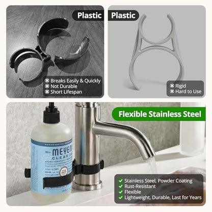 RV Round Soap Dispenser Holder, Durable Stainless Steel Organization Accessories to Secure Soap Bottle, for Camper, Camper Van or Motorhome, Fits Round RV Faucets & Bottles, Easy Snap-On, Space-saving