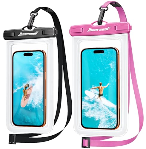 Hiearcool Waterproof Phone Pouch 2 Pack, IPX8 Dry Bag with Lanyard, Touch Screen Compatible for iPhone 17/16/15/14/13 Pro Max, Beach Swimming Cruise Travel-Clear & Pink Purple - color: Clear & Pink Purple