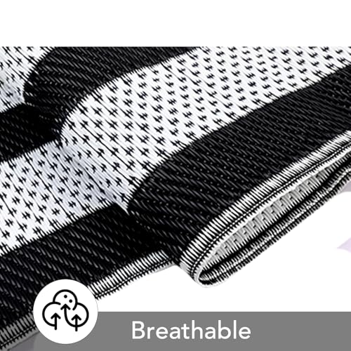 GarveeHome Outdoor Plastic Straw Rug 9x12 Waterproof Patio Rug Reversible Camping Modern Geometric Black/White Panel - color: Black/White Panel, size: 9' x 12' (Rectangular)