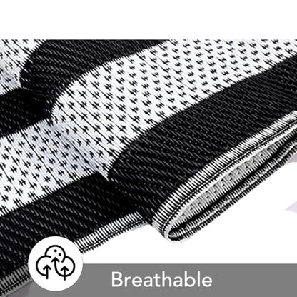 GarveeHome Outdoor Plastic Straw Rug 9x12 Waterproof Patio Rug Reversible Camping Modern Geometric Black/White Panel - color: Black/White Panel, size: 9' x 12' (Rectangular)