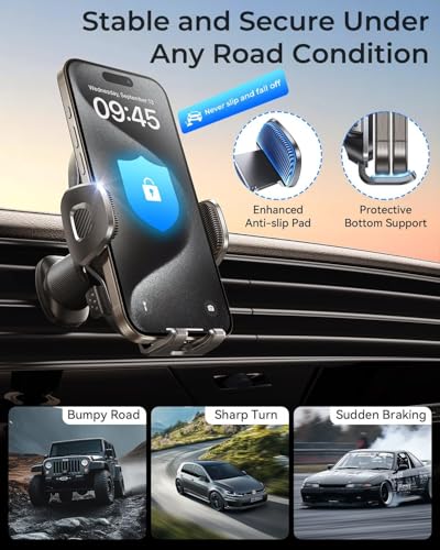 MRGLAS 2026 Upgraded Phone Holders for Your Car with New Metal Hook Clip, Handy Air Vent Cell Phone Car Mount [One Hand Operation], Universal Automobile Cradle for iPhone Android and All Smartphones - color: Black Grey