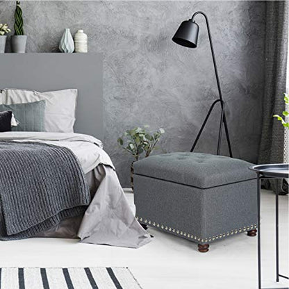 Joveco Storage Ottoman Bench Rectangular Fabric Organization Foot Rest, 24 Inch Modern Tufted Bedroom Foot Stool and Seat for Entryway, Bedroom, Living Room - color: Grey