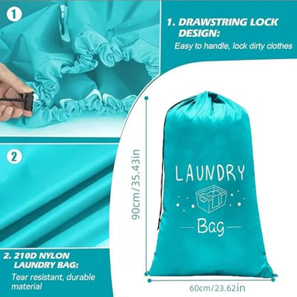 2 Pack XL Travel Laundry Bag, Dirty Clothes Organizer with Drawstring, Large Enough to Hold 4 Loads of Laundry， Easy Fit a Laundry Hamper or Basket，24" x 36" - color: Blue+Blue