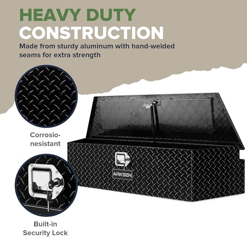 ARKSEN 49 Inch Aluminum Diamond Plate Trailer Tongue Box, Waterproof Under Truck Tool Box for Pick Up Truck Bed, RV Trailer, ATV with Lock and Keys - Black - color: Black, size: 49 Inch