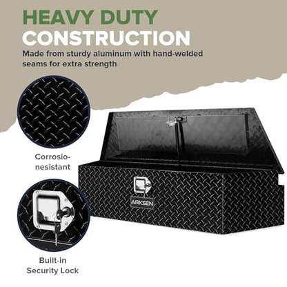 ARKSEN 49 Inch Aluminum Diamond Plate Trailer Tongue Box, Waterproof Under Truck Tool Box for Pick Up Truck Bed, RV Trailer, ATV with Lock and Keys - Black - color: Black, size: 49 Inch