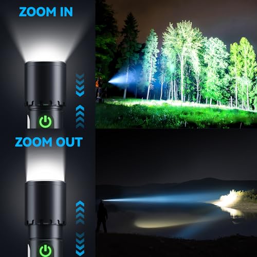 ADDplus Magnetic Flashlight Rechargeable,Flashlights High Lumens with 9 Modes,Waterproof, Adjustable,Powerful Flash Light,Emergency Multi-Flashlights for Home,Car,Hiking,Camping (1, Black) - color: Black