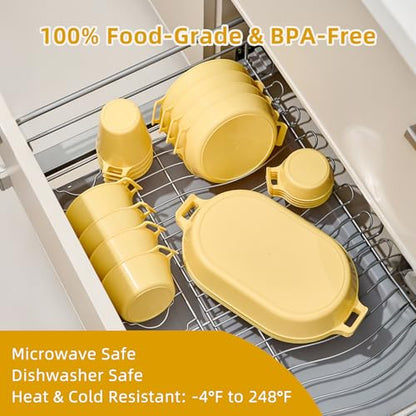 Dinnerware Set for 4, 21-Piece Unbreakable Plates and Bowls Set with Mesh Bag, Cups, Sauce Dishes and Serving Platters, Lightweight Outdoor Dish Set for Picnic, RV, Patio, BBQ, Mustard Yellow - color: Mustard Yellow