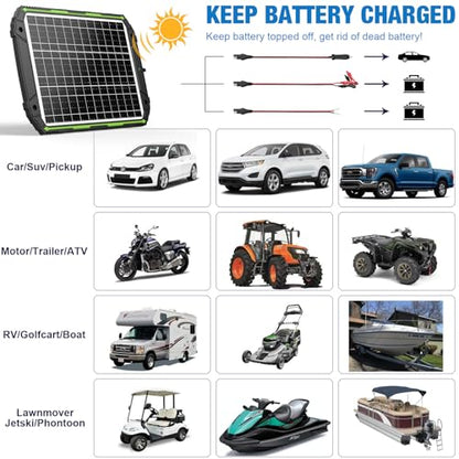 Sun Energise 25W 12V Solar Powered Battery Charger & Maintainer, Built-in Smart MPPT Charge Controller, Waterproof 25 Watt 12 Volt Solar Panel Trickle Charging Kits for Car Auto Boat RV Marine Trailer - color: Green, 25W PRO