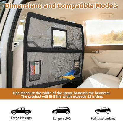 57" Wide Dog Car Barrier with Window & Steel Frame, Universal Fit for Cars, Sedans,SUVs,and Trucks, Car Barrier for Escape-Proof, Vehicle Gate for Dog Travel - size: Large 57"*33"