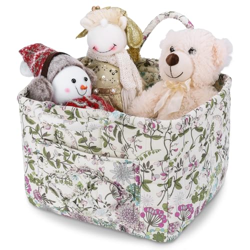 Storage Basket Boho Fabric Large Collapsible Floral Laundry Nursery Hamper Portable Folding Storage for Clothes Toys (Purple) - color: Purple