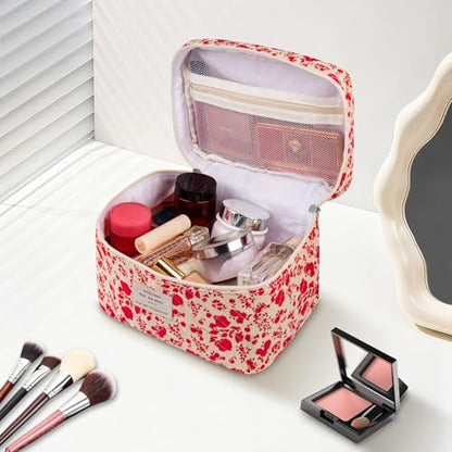 Gosect Large Makeup Bag, Cute Cosmetic Bag for Women Girls, Floral Coquette Aesthetic Toiletry Bag, Travel Make Up Organizer Bag (Pink Rose) - color: 014Pink Rose