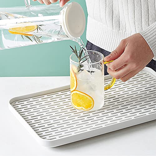 2 Pack Serving Tray & Dish Rack & Flat Drain Board, Multi-Use Tray for Serving, Fruit Drain, Cup Drain, White & Grey, Perfect for Coffee Table, Kitchen, Outdoors (8.85W x 15.35L) - size: 8.85W x 15.35L- 2pack