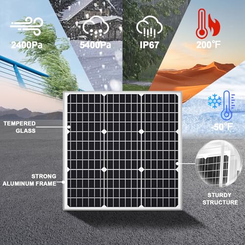 SOLPERK Solar Panel Kit 50W 12V, Waterproof Solar Battery Trickle Charger Maintainer + Waterproof Controller + Adjustable Mount Bracket for Boat Car RV Motorcycle(Without Mounting Bracket) - size: 50W PWM+Load