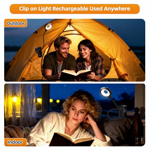 Akynite Desk Lamp LED Clip on Light, 5 Modes 5 Brightness Dimmable Clamp Light, Rechargeable Battery Flexible Clip on Reading Lamp for Bed Headboard Bunk Bed at Night for Kids (Black) - color: Black