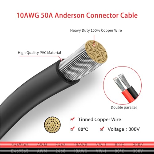 ELFCULB 10AWG 2FT Anderson Connector 50 Amp Cable,Anderson SB50 Plug Battery Quick Connector Cable for Solar and Wind Energy Systems Battery Power Connections - size: 2FT