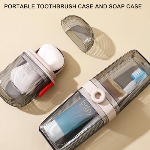 Toothbrush Travel Case & Travel Soap Holder Dish Tray Set of 2, Portable Clear Toothbrush Holders with Cover Leakproof Bar Soap Holder for Traveling School Camping Business Bathroom - color: 2 Pc-clear Coffee