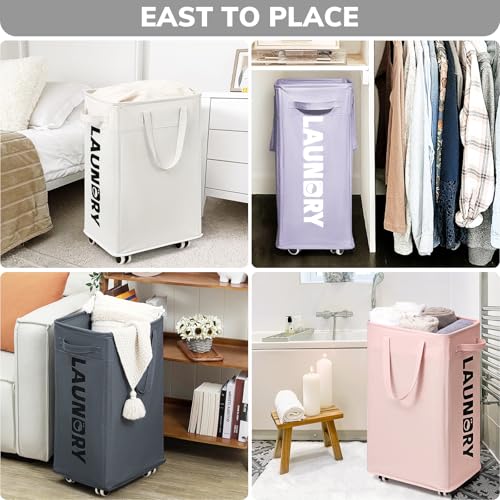 Goodpick Laundry Basket with Wheels,75L Collapsible Laundry Baskets with Removable Wash Bag, Clothes Laundry Hamper on Wheels, Light Purple - color: Light Purple 1-Pack