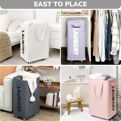 Goodpick Laundry Basket with Wheels,75L Collapsible Laundry Baskets with Removable Wash Bag, Clothes Laundry Hamper on Wheels, Light Purple - color: Light Purple 1-Pack
