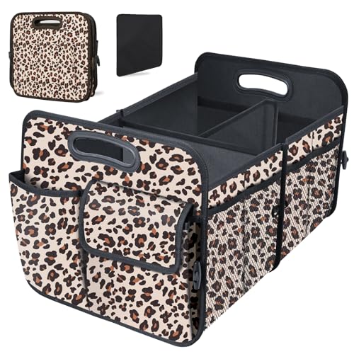 Trunk Organizer, Collapsible Trunk Organizers and Storage, Car Accessories for Women and Men, Multi-Compartment Trunk Storage Organizer for SUV, Car, Mini-Van, Leopard Print - color: Leopard print, size: Large