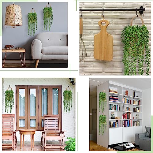 Umigy 2 Pack Wall Hanging Rope Baskets with 4 Pcs Faux Strings of Pearls Plant Jute Hanging Basket with Artificial Succulents for Porch Living Room Bedroom Entryway Patio Outdoor Decoration