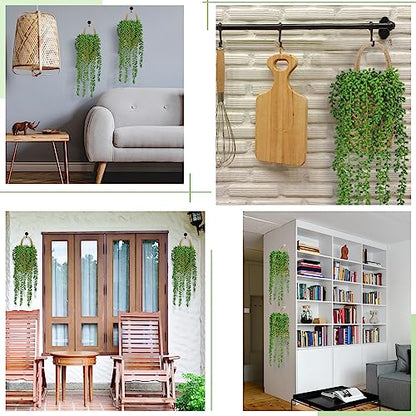 Umigy 2 Pack Wall Hanging Rope Baskets with 4 Pcs Faux Strings of Pearls Plant Jute Hanging Basket with Artificial Succulents for Porch Living Room Bedroom Entryway Patio Outdoor Decoration