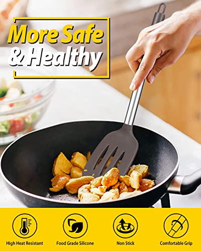 Pack of 2 Silicone Solid Turner, Non Stick Slotted Kitchen Spatulas, High Heat Resistant BPA Free Cooking Utensils, Ideal Cookware for Fish, Eggs, Pancakes(Chocolate) - color: Chocolate