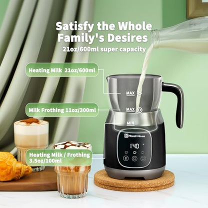 Maestri House Milk Frother, Variable Temp and Froth Thickness DualFro 600 Milk Frother Steamer, 21OZ Smart Touch Control Milk Warmer, Dishwasher Safe, Memory Function for Latte&Hot Chocolate (Black) - color: Black