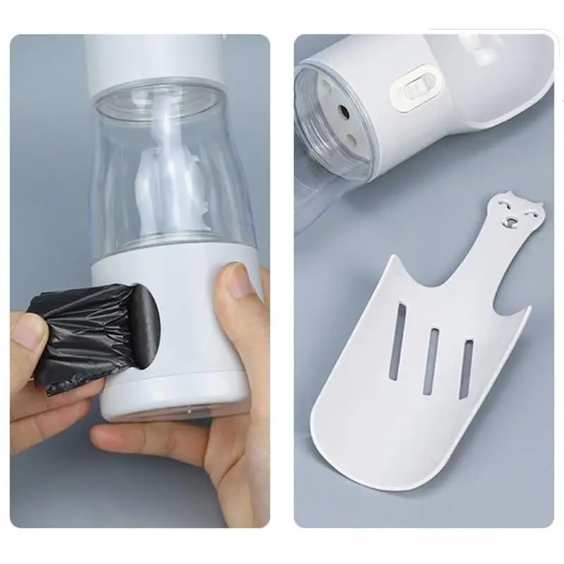 Cherry Pink 4-in-1 Portable Dog Water Dispenser+Food Storage+Built-in Poop Bag Holder+Scoop | 258ml Water & 220ml Food Capacity | Leakproof | Food-Grade ABS Material.