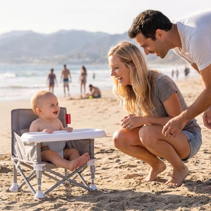 Tiny Marvels Baby Chair, Portable & Foldable for Travel & Beach, Ages 6M-3Y | BPA-Free Material, 3-Point Harness, 3-in-1 Baby Chair, Removable Tray & Carry Bag, Sturdy with Reinforcement, Non-Slip Feet - color: Grey
