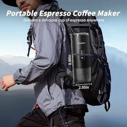 3-in-1 Portable Espresso Maker 20 Bar Self-Heating Stainless Steel Fits Ground Coffee & Nespresso Capsules USB-C Rechargeable for Camping Car Hiking Office - color: Black