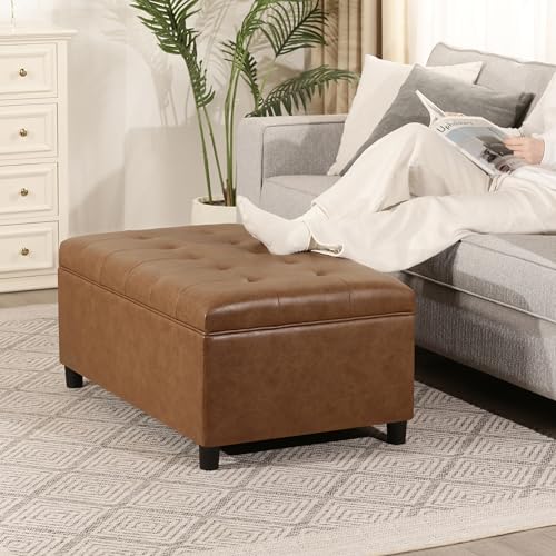 Joveco Rectangular Lift Top Storage Ottoman Bench, Faux Leather Storage Bench for Living Room Entryway Bedroom, Ochre Yellow - color: Ochre Yellow